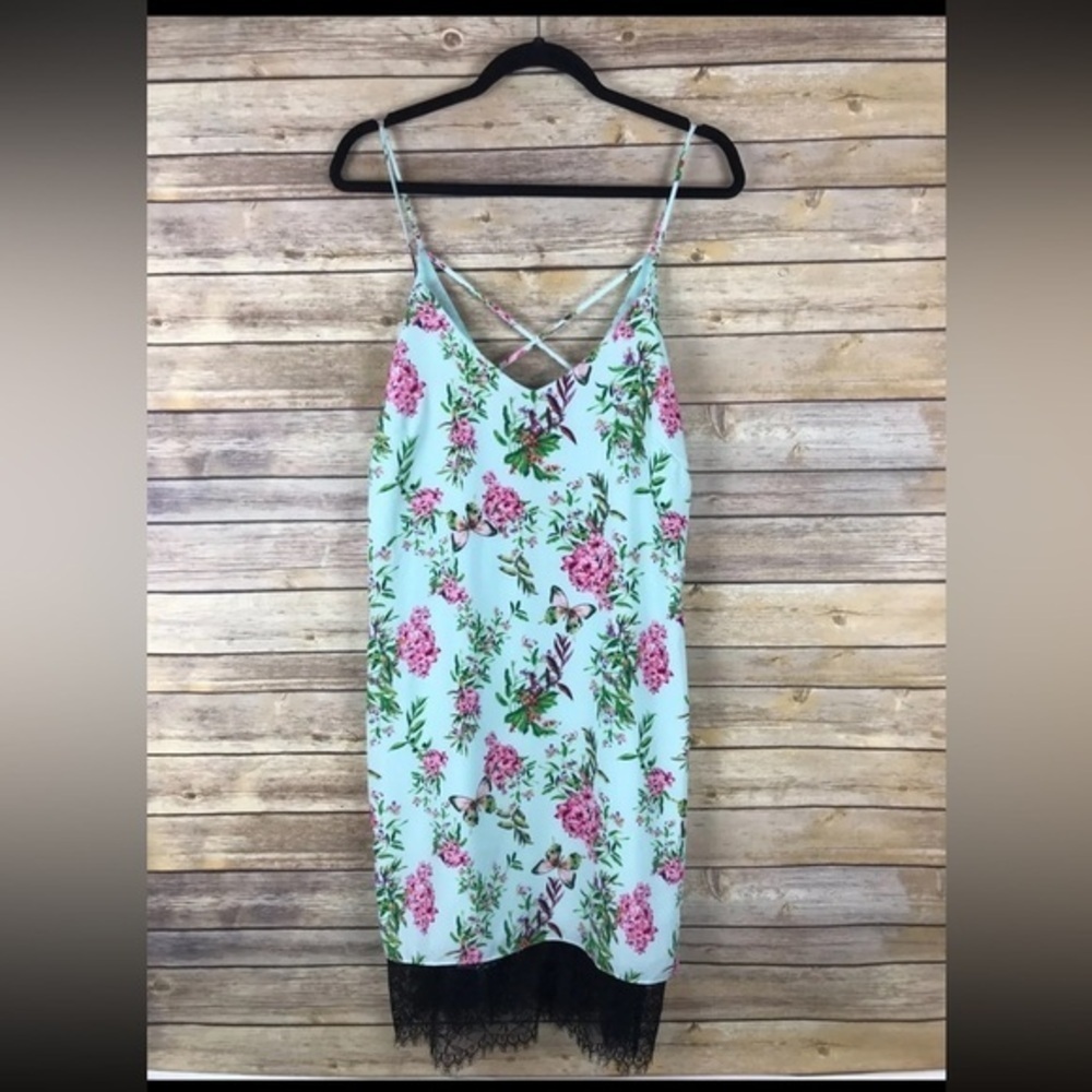 ADELYN RAE Women's LIGHT GREEN Floral Low-V Strappy SLIP DRESS SZ M NWT